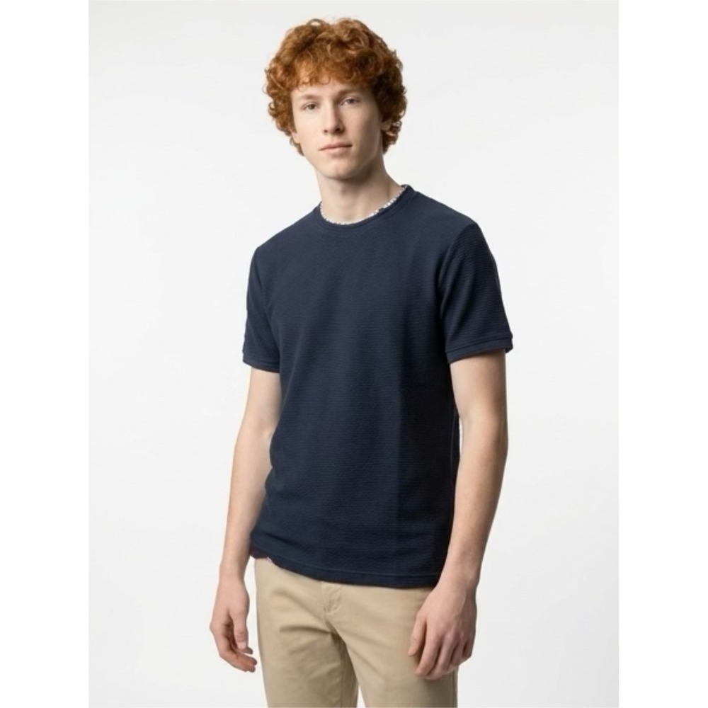 Denim & Flower Mens Navy Blue Textured Waffle Knit Short Sleeve‎ T-Shirt Size M